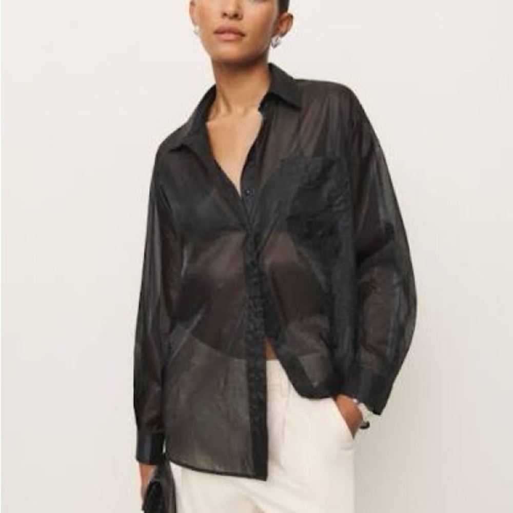 Reformation Eli Oversized Black Sheer Blouse size medium